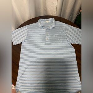 Peter Millar Men’s  Light Blue and White Striped Polo Casual Large